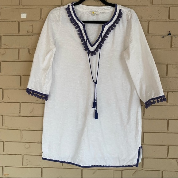 Boden Womens Pompom Dress Cover Up SZ 8 Preppy Boho Beach Pool Party Tunic - Picture 1 of 8